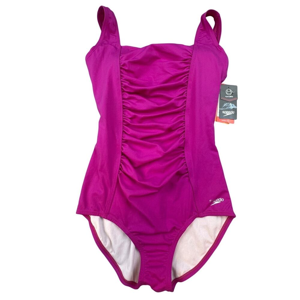 Speedo One Piece Swimsuit Women 10 Pink Shirred Tank Endurance+ HydroBra NWT